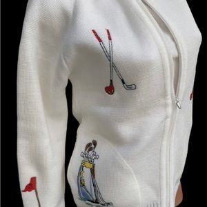 VTG 1960s Leroy Knitwear Golf Zip Front Cardigan Sweater Women's Sports Sz M